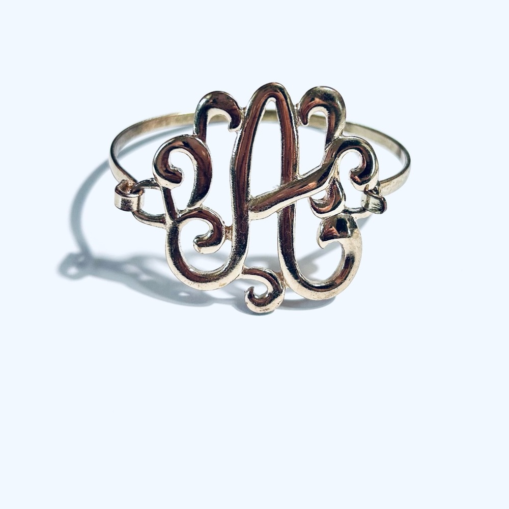 Monogram Script Initial A Cuff Bracelet - Gold Tone